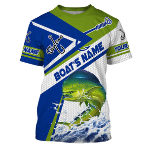 Mahi Mahi Fishing Performance Custom Name and Boat Name UV Protection Shirts, Long Sleeve, Tshirt - FSD2982