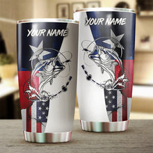 Load image into Gallery viewer, 1pc Bass Fishing TX and USA flag Custom Name Stainless Steel Fishing Tumbler Cup - Patriotic Fishing Gifts FSD3195