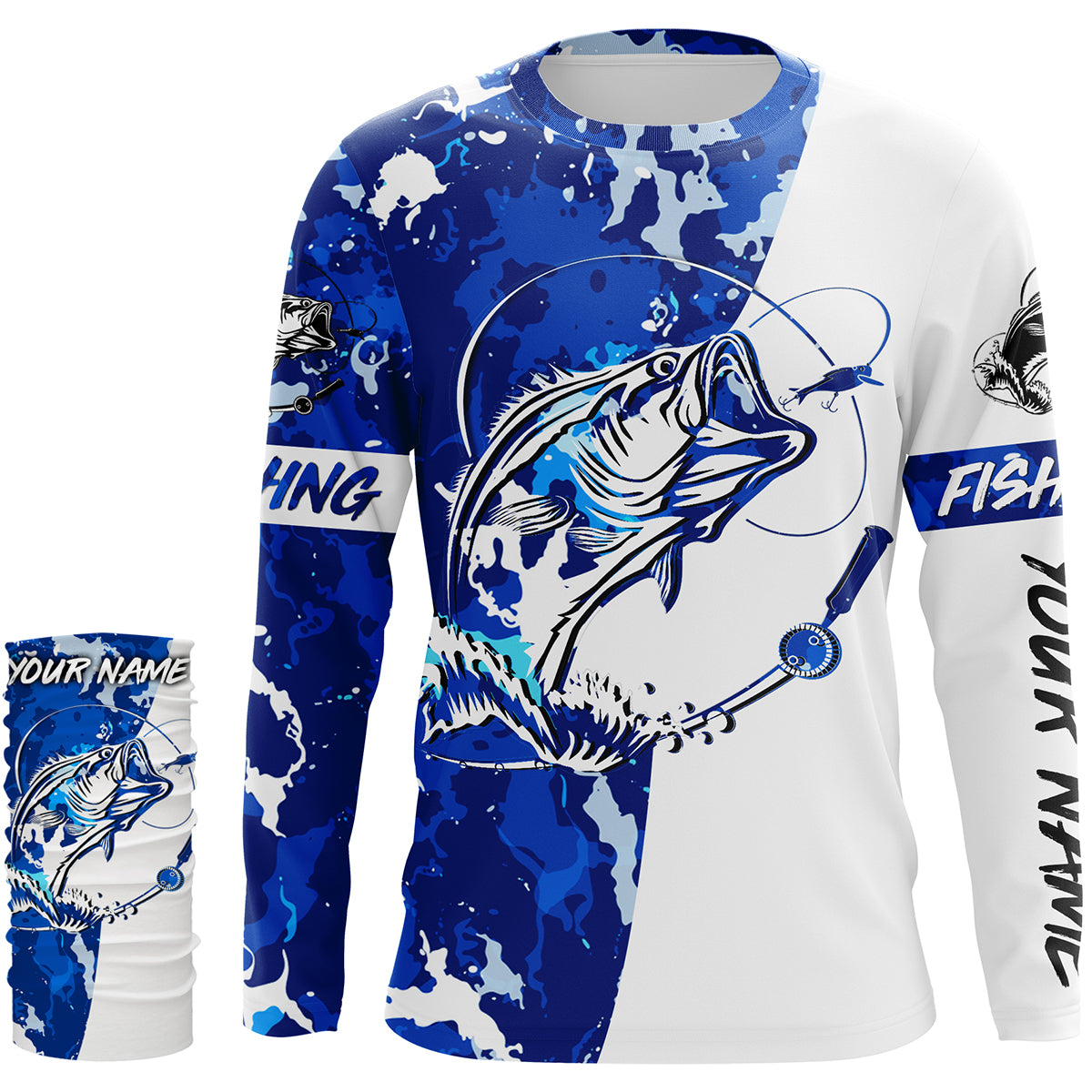 Bass Fishing blue sea camouflage custom Name UV Protection Shirts, Bas –  ChipteeAmz