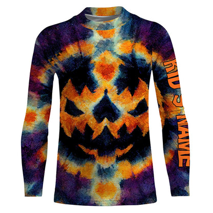 Retro Tie Dye Halloween Shirts Customize Name Pumpkin 3D All Over Printed Mens Womens Tie Dye Shirts FSD3416