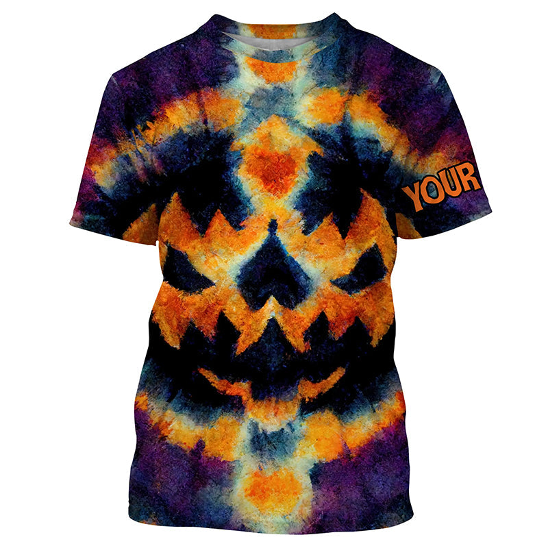 Retro Tie Dye Halloween Shirts Customize Name Pumpkin 3D All Over Printed Mens Womens Tie Dye Shirts FSD3416