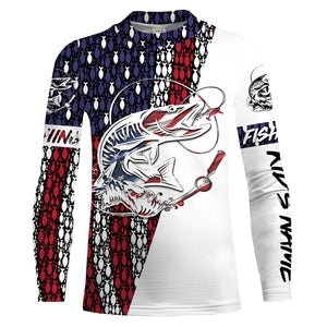 Musky Fishing Patriotic American flag UV protection Shirts for Fisherman - Personalized gifts on Christmas, Fathers day FSD2160