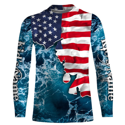 American Flag Sea Waves Fishing Custom Name Performance Shirts UV Protection Quick Dry UPF 30+ FSD2618
