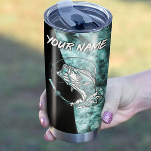 1pc Bass Fishing Blue Smoke Custom Name Stainless Steel Fishing Tumbler Cup, Personalized Fishing Gifts FSD3228