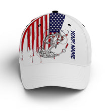 Load image into Gallery viewer, American Flag Largemouth Bass fishing custom name Adjustable unisex Fishing Baseball Hat FSD3229