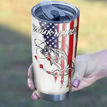 Load image into Gallery viewer, 1pc American Flag Largemouth Bass fishing Custom Name stainless steel Fishing Tumbler Cup, Personalized gifts FSD3230