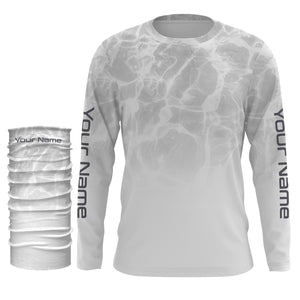 Personalized Water Wave White-grey Performance Shirts, Fishing Tournament UV Protection Long Sleeve, Fishing Jerseys FSD2672