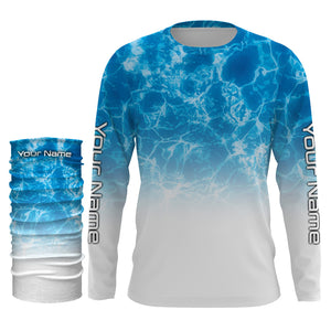 Personalized Water Surface Blue Performance Shirts, Fishing Tournament UV Protection Long Sleeve, Fishing Jerseys FSD2673