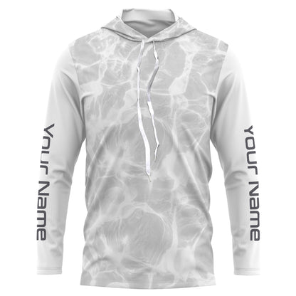 Personalized Fishing Performance Shirts, Water Surface White and Grey Fishing UV Protection Long Sleeve, Fishing Jerseys FSD2674