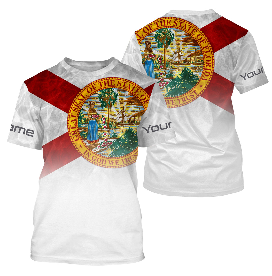 Florida State Flag Performance Shirts, Custom Name Florida Fishing UV Protection Long Sleeve, Fishing Gifts FSD2675