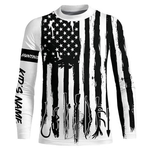 American Flag Fishing and Hunting black and white UV protection Customized name Shirt FSD4088