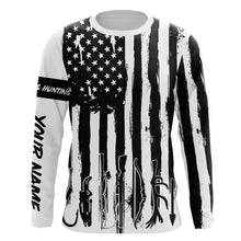 Load image into Gallery viewer, American Flag Fishing and Hunting black and white UV protection Customized name Shirt FSD4088