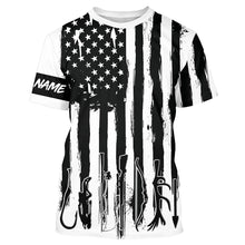 Load image into Gallery viewer, American Flag Fishing and Hunting black and white UV protection Customized name Shirt FSD4088