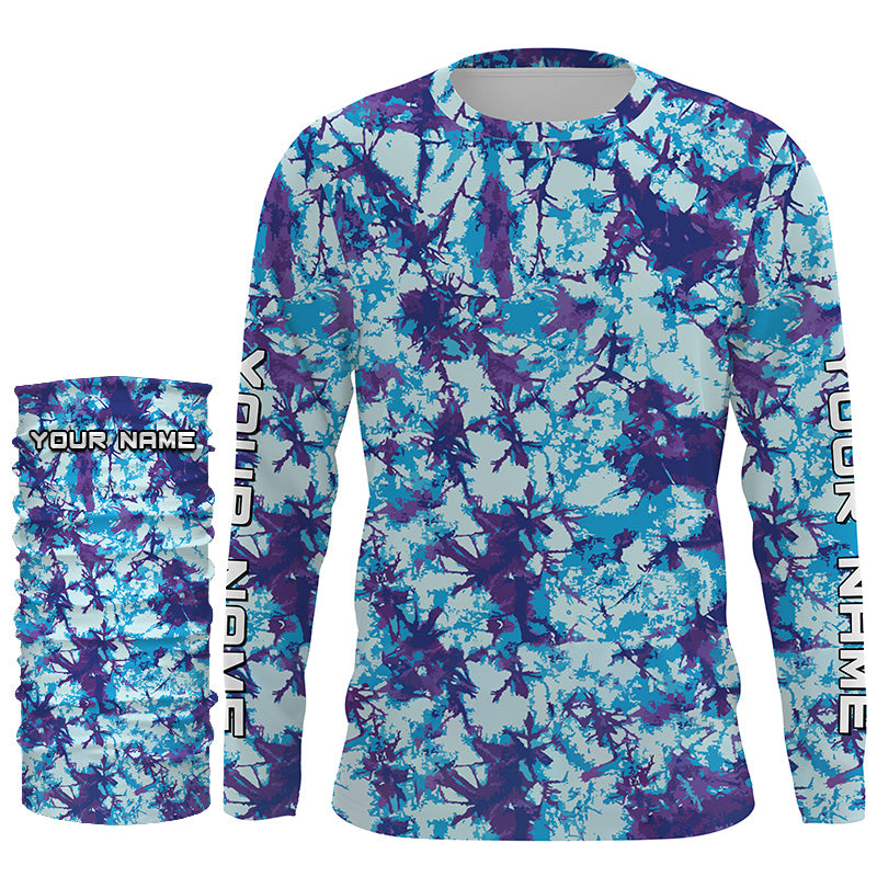 Violet and blue Tie Dye Custom printed Shirt, Blue performance UV protection Fishing shirt FSD3363