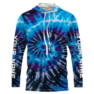 Blue black Tie Dye Custom printed Shirt, Performance long sleeve UV protection Fishing shirt FSD3364