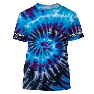 Blue black Tie Dye Custom printed Shirt, Performance long sleeve UV protection Fishing shirt FSD3364