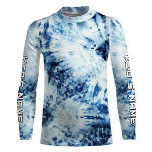 Custom Blue and white Tie Dye printed Shirt, Performance long sleeve UV protection Fishing shirt FSD3365