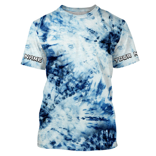 Custom Blue and white Tie Dye printed Shirt, Performance long sleeve UV protection Fishing shirt FSD3365