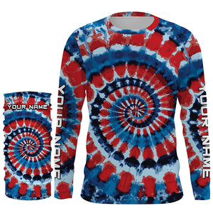 Spiral American flag Tie Dye Custom Shirt, Performance long sleeve UV protection Fishing shirt FSD3366