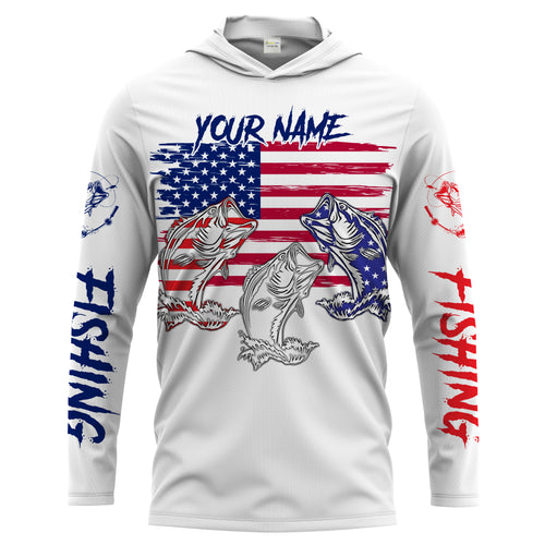 Bass Fishing American flag 4th of July 3D Custom name UV Protection Shirt For Men, Women and Kid Patriotic fishing gift FSD2083