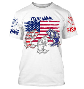 Bass Fishing American flag 4th of July 3D Custom name UV Protection Shirt For Men, Women and Kid Patriotic fishing gift FSD2083