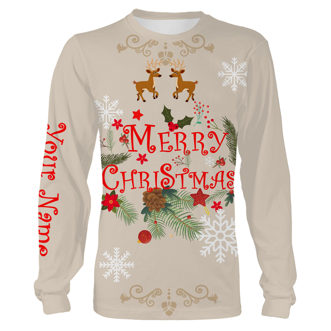 Merry Christmas custom name 3D All over print Sweatshirt, T-shirt, Long sleeves, Hoodie - Christmas gift shirt FSD586