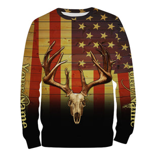 Deer Skull American flag Patriotic Retro Vintage Custom Name all over print shirts, Personalized Gifts FSD3197