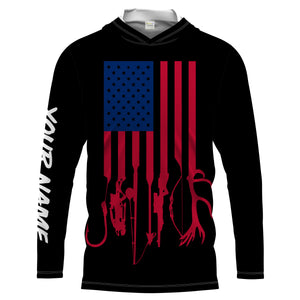 Hunting and Fishing American flag Custom Name Lightweight Long sleeve , T shirts Hunting Fishing flag Patriotic Gifts FSD2130