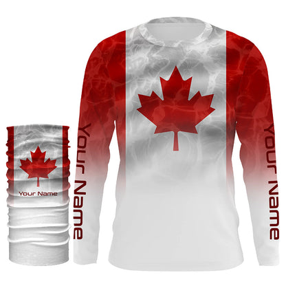 Canadian Flag Performance Shirts, Custom Name Canada Fishing water wave UV Protection shirts for Fisherman FSD4145