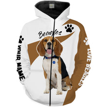 Load image into Gallery viewer, Love Beagle hunting dog custom name 3D Full printing Shirt, Hoodie, Zip up hoodie Personalized gifts for beagle lover FSD1687
