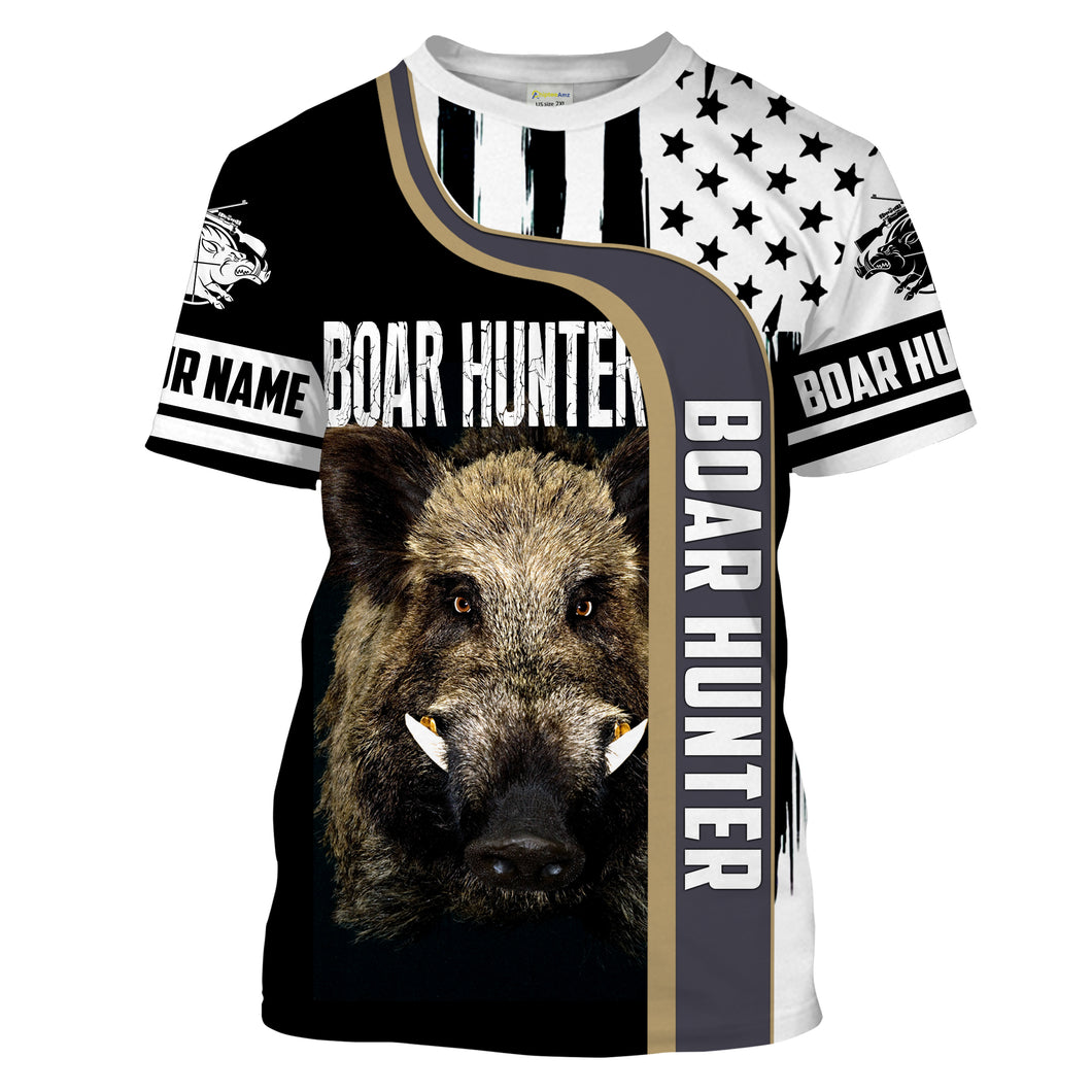 Wild Boar Hunting American Flag Custom Name 3D Full Printing Shirts - Personalized Hunting Gifts FSD1803