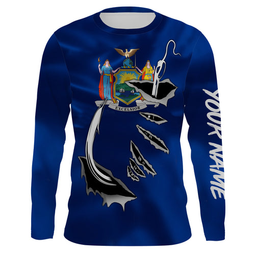 New York Flag 3D Fish Hook UV Protection Custom Long Sleeve performance Fishing Shirts IPHW500