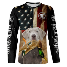 Load image into Gallery viewer, Personalized Silver Labrador Retriever Duck Hunting Dogs American flag Shirts, Hunting gifts FSD3867