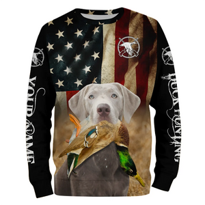 Personalized Silver Labrador Retriever Duck Hunting Dogs American flag Shirts, Hunting gifts FSD3867
