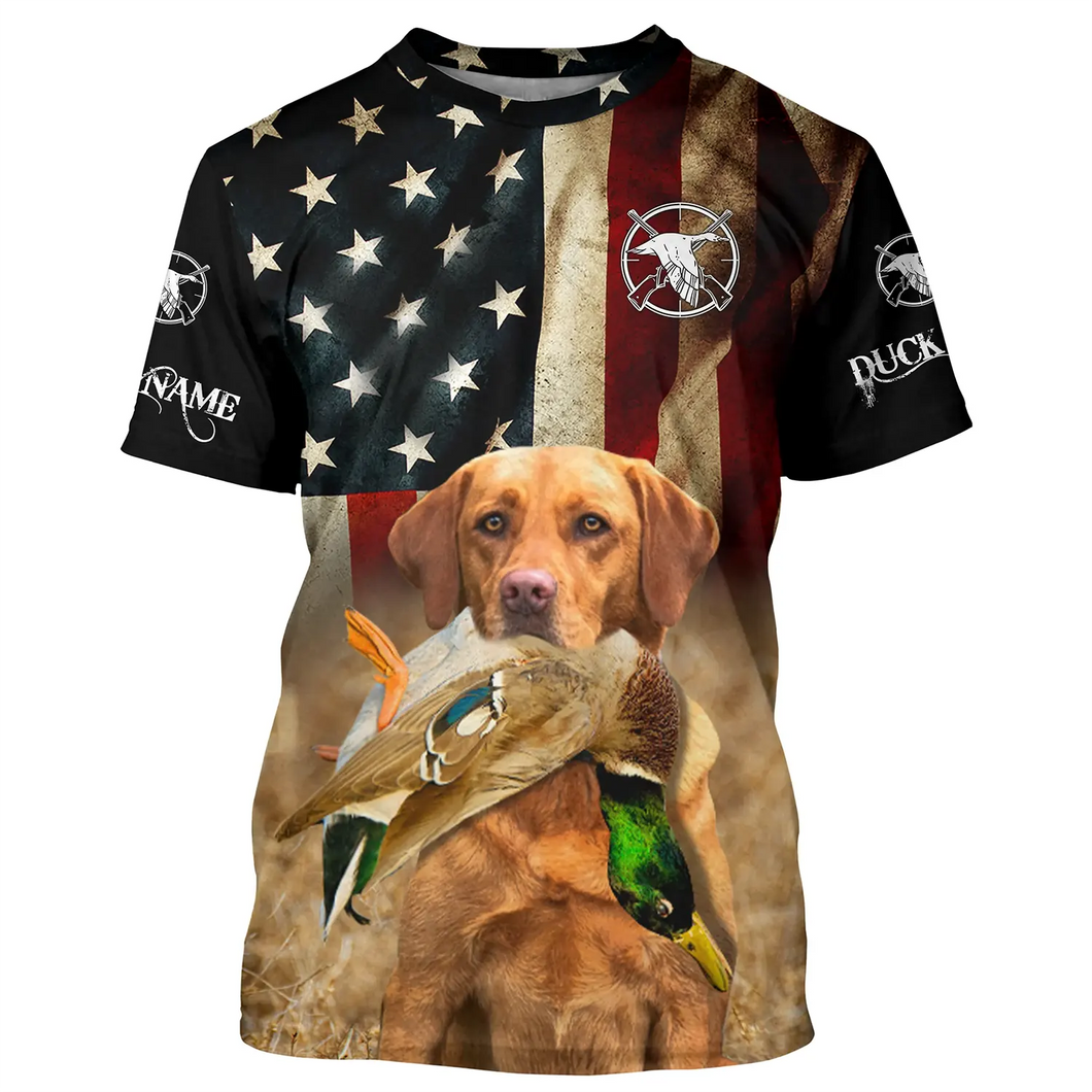 Personalized Fox red Labrador Retriever Duck Hunting Dogs American flag Shirts, Hunting gifts FSD3868