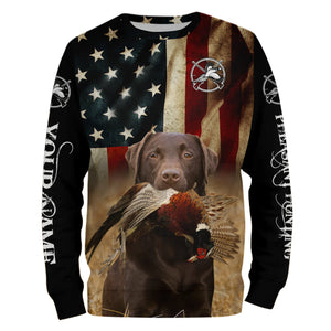 Best Pheasant hunting dogs chocolate Labrador Retriever American flag 3D All over printed Shirts FSD3872