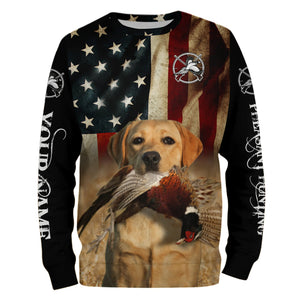 Good bird dogs yellow Labrador Retriever Pheasant Hunting American flag 3D all over printed Shirts FSD3873