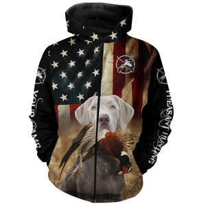 Silver Labrador Retriever Pheasant Hunting Dogs custom American flag Shirts, Hunting gifts FSD3874