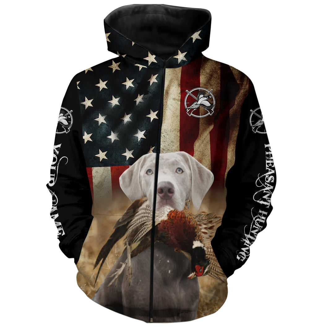 Silver Labrador Retriever Pheasant Hunting Dogs custom American flag Shirts, Hunting gifts FSD3874