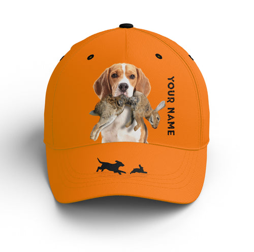 Rabbit Hunting with Beagle Dog Hunting Blaze Orange Custom Name Hat for Men, Personalized Hunting Hat FSD4207