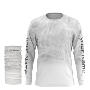 Personalized Water Wave White Performance Shirts, Fishing Tournament UV Protection Long Sleeve, Fishing Jerseys FSD2671