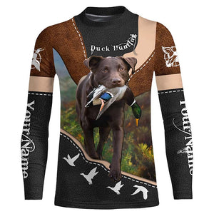 Chocolate Labs Duck Hunting with dog Custom Name all over print Shirts for Duck Hunters, Hunting gift FSD4107