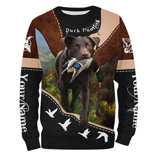 Chocolate Labs Duck Hunting with dog Custom Name all over print Shirts for Duck Hunters, Hunting gift FSD4107