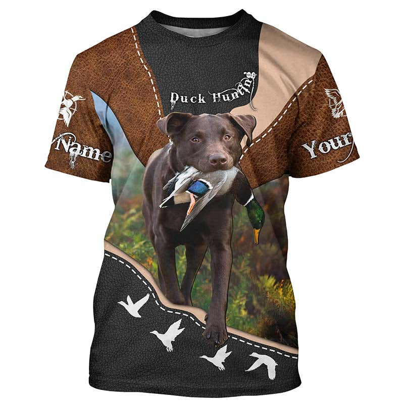 Chocolate Labs Duck Hunting with dog Custom Name all over print Shirts for Duck Hunters, Hunting gift FSD4107