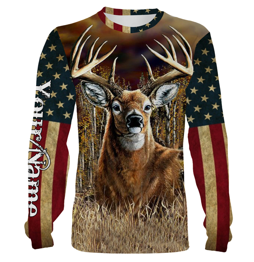 Deer Hunting american flag patriotic Custom Name 3D All over print shirts Plus Size NQS820
