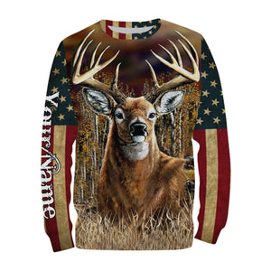 Deer Hunting american flag patriotic Custom Name 3D All over print shirts Plus Size NQS820