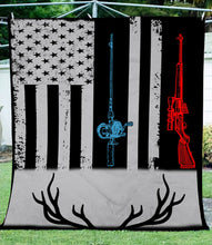 Load image into Gallery viewer, Fishing rod hunting rifle American flag Fleece blanket Hunting Fishing gift ideas - FSD1239