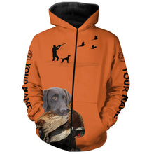 Load image into Gallery viewer, Chocolate Labs Pheasant Hunting custom name orange Shirts for Pheasant Hunters FSD3916