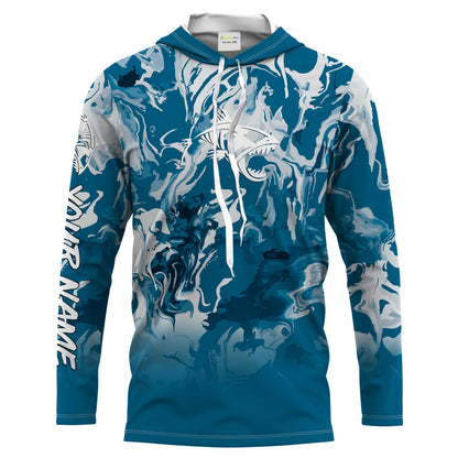 Fish Skeleton Sea waves Camo Long Sleeve Tshirt Performance Fishing Shirts with UV Protection - Personalized Fishing Gifts FSD2231