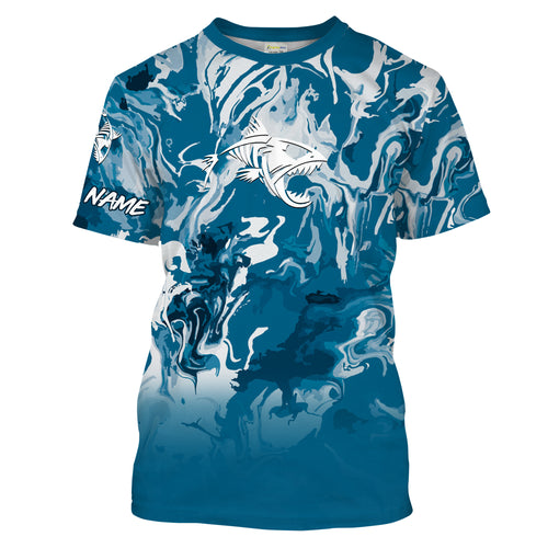 Fish Skeleton Sea waves Camo Long Sleeve Tshirt Performance Fishing Shirts with UV Protection - Personalized Fishing Gifts FSD2231